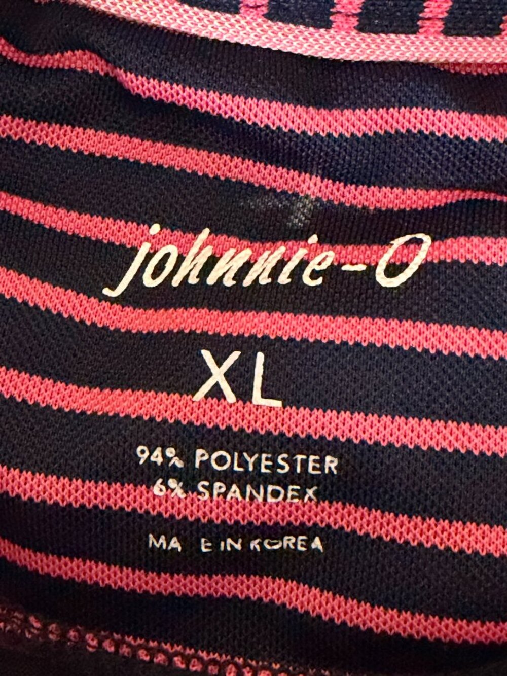 Johnnie O Mens Polo Golf Shirt Top Surf Mesh Knit Stripe Pink Blue XL - Picture 4 of 5